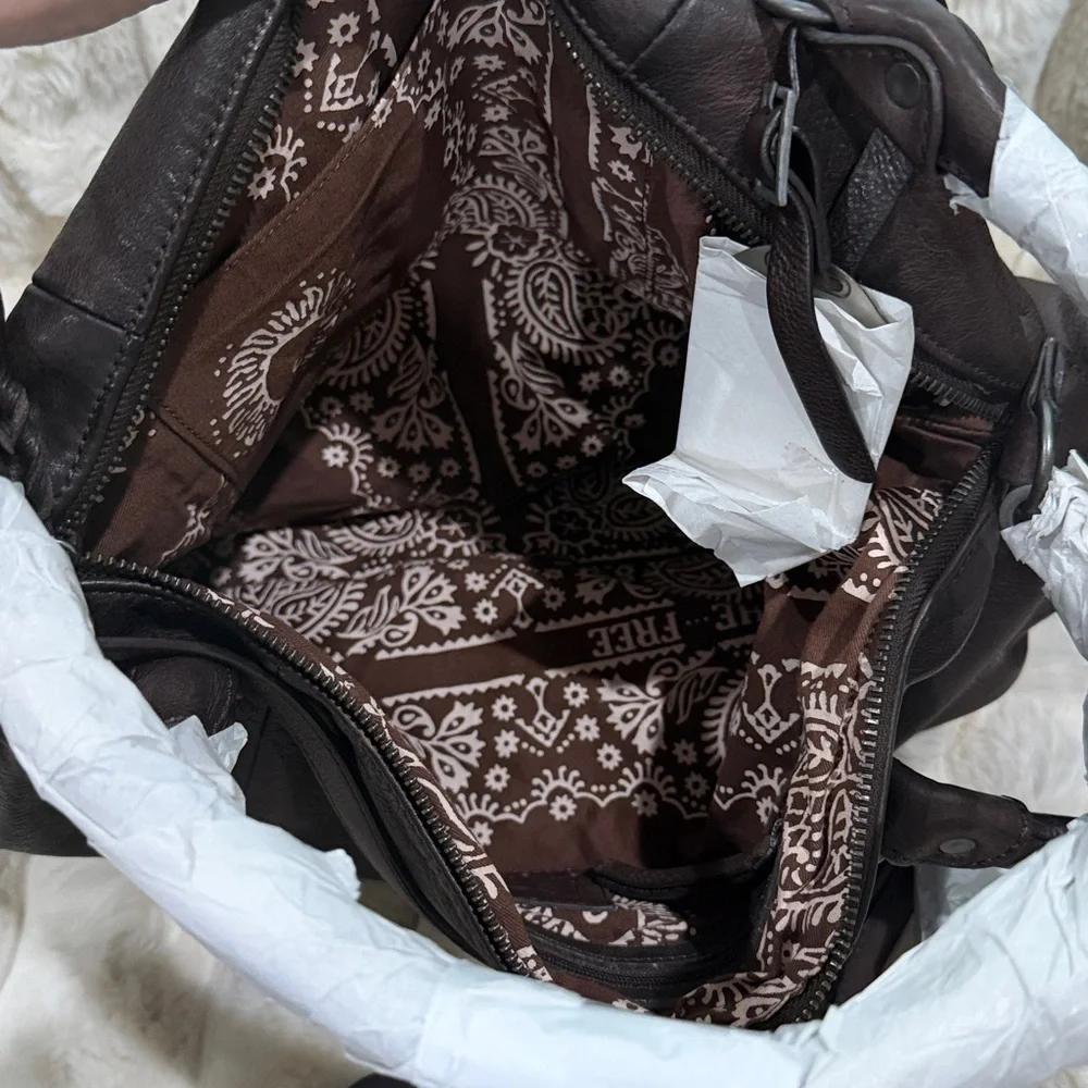 Free People Dark Brown Leather Tote Bag